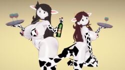 2girls 3d big_breasts bikini breasts collar collar_bell cow_girl cow_horns cow_print cow_print_bikini cow_print_gloves cow_print_legwear cow_print_stockings female female_only gloves hips huge_breasts jaiden_(jaiden_animations) jaiden_animations jaidenanimations jaidens_mom kaoskatsu koikatsu koikatsu_(medium) legwear mature mature_female milf mom mother mother_and_daughter stockings white_body white_skin wine wine_glass