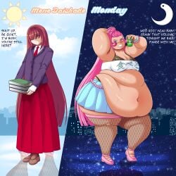 belly belly_fat belly_fetish belly_focus belly_overhang big_belly exposed_fat_belly fat fat_belly fat_female fat_fetish fat_thighs female female_focus female_only flabby_belly flabby_legs gyaru morbidly_obese_female navel_piercing obese overweight_female primesui revealing_clothes split_personality weight_gain