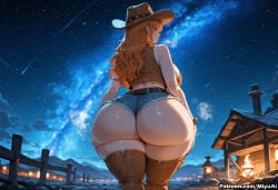 1girl ai_assisted ai_generated ass bare_shoulders belt bent_over breasts cowboy_hat curvaceous curvy curvy_female curvy_figure denim denim_shorts earrings female from_behind hat huge_ass jewelry lamppost large_breasts long_hair looking_back miyuai mountainous_horizon nami_(one_piece) night night_sky one_piece shooting_star short_shorts shorts sky solo star_(sky) star_(symbol) starry_sky thick thick_ass thick_butt thick_hips thick_legs thick_thighs thighhighs thighs voluptuous voluptuous_female wide_hips wide_thighs