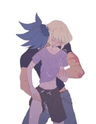 1femboy 2boys androgynous blonde_hair blush blushing bob_cut cum cumming dominant domination embarrassed femboy femboysub feminine_faced_male feminine_male galo_thymos gay gay_sex groping hand_under_clothes hand_under_shirt lio_fotia masturbating masturbating_other masturbation petite petite_body petite_male pleasure_face pleasured pleasured_face promare short_hair short_male size_difference slim slim_male slim_waist submissive submissive_male thin_waist touching twink