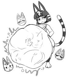 ankha ankha_(animal_crossing) black_and_white catgirl churning gurgle outline vore vore_belly