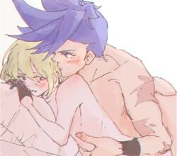 1femboy 2boys androgynous blonde_hair blush blushing bob_cut embarrassed femboy feminine_faced_male feminine_male galo_thymos gay gay_sex gloves lio_fotia petite petite_body petite_male promare short_hair short_male size_difference slim slim_male slim_waist thin_waist twink wholesome yaoi