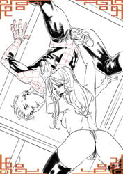 1boy 1boy1girl 1girls ass bayushix big_ass black_cat_(marvel) breasts costume drawing female handjob huge_ass large_ass lips looking_back male marvel marvel_comics outercourse outfit penis peter_parker spider-man spider-man_(series) straight straight_hair superheroine thief upside-down villain white_hair wide_hips