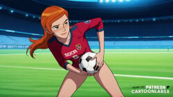 2d ai_generated ai_hands ben_10 bottomless bottomless_female cartoony casual casual_exposure casual_nudity full_color gwen_tennyson gwen_tennyson_(alien_force) legs naked naked_female no_panties nude nude_female public public_exposure public_indecency public_nudity sexy sexy_body sexy_female soccer soccer_ball soccer_field soccer_uniform sports_uniform sportswear submissive submissive_female submissive_human visible_pussy
