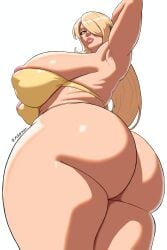 1girls 2d armpits arms_behind_head ass blonde_hair breasts cynthia_(pokemon) female female_only game_freak hair_over_one_eye light-skinned_female light_skin nintendo pokemon pokemon_dppt solo solo_female tagme thighs white_background xaldream
