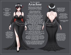 1girls arthropod_girl artist_name artist_signature back_view black_dress black_heels black_sclera character_profile cslucaris front_view goddess high_heels highres long_dress long_hair mature_female original red_eyes
