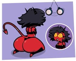 1girls apopop black_hair dumptruck_ass female female_only gigantic_ass helluva_boss huge_ass huge_breasts hypnosis massive_ass millie_(helluva_boss) mind_control pendulum red_body spiral_eyes