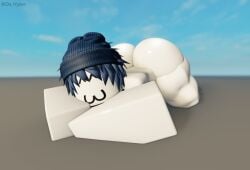 1boy 3d 3d_model ass_focus big_ass big_butt big_thighs blue_hair dahype femboy naked original_character penis roblox robloxian solo solo_focus thick_ass thick_thighs