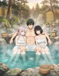 ai_art ai_generated alisa_mikhailovna_kujou big_breasts blue_lock boobs itoshi_rin masculine_male onsen original_character