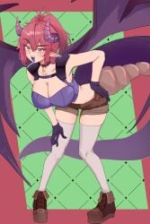 1girl 1girls absurdres big_breasts black_gloves breasts brown_shoes brown_shorts busty cleavage colored_tongue crop_top dragon_girl dragon_horns dragon_tail dragon_wings female gloves grape_(vtuber) highres horns huge_breasts indie_virtual_youtuber large_breasts massive_breasts open_mouth pink_eyes pink_hair pointy_ears ponytail purple_horns purple_scales purple_tongue shoes shorts solo tail thighhighs thighs tits virtual_youtuber voluptuous vtuber white_thighhighs wings