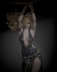 3d 3d_model 3d_render armpits arms_up artist_request blonde blonde-haired_female blonde_female blonde_hair blonde_hair_female bracelet bracelets child_bearing_hips cleavage cleavage_cutout cleavage_dress elden_ring floating_hair golden_eyes hourglass_figure hourglass_figured_female long_hair looking_at_viewer medium_breasts pale-skinned_female pale_skin queen queen_marika_the_eternal sideboob slim_waist tagme thick_thighs video_game_character wide_hips