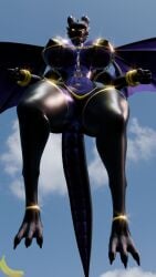 1girls 3d 3d_(artwork) angry_expression anthro artist_logo artist_name big_breasts bikini bikini_bottom bikini_top blender chains claws closed_fist clouds dragon dragon_girl dragon_horns dragon_humanoid dragon_tail female female_focus female_only flying gold_jewelry gold_trim large_breasts latex latex_clothing latex_legwear latex_thighhighs looking_at_viewer looking_down looking_down_at_viewer muffintop20 nipples_visible_through_clothing outdoors outside perky_nipples scales self_upload sfw sfw_version sky smile smile_at_viewer watermark wings