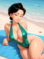 ai_generated beach big_ass big_breasts big_butt cartoon cartoon_character cartoon_milf cartoon_mom cartoony leotard mature_female mature_woman milf ming_lee mommy mother on_beach outdoors resting robotkesh seductive seductive_look seductive_smile solo solo_female teasing thick_thighs turning_red wide_hips