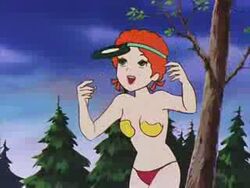 1girls 80s bikini breasts female female_only himeguri_koyomi low_res red_hair screencap solo solo_female tagme time_bokan_(series) yattodetaman