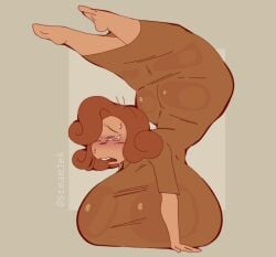 2024 battle_for_dream_island bell_(bfdi) bfdi big_breasts brown_hair dress falling gijinka huge_breasts human humanized object_show object_shows steamjek_(artist) sweat