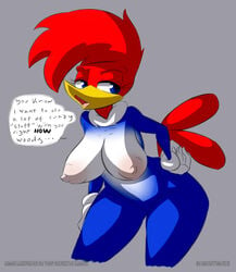 2013 anthro areola avian beak big_breasts bird blue_eyes breasts erect_nipples female gblastman hair huge_breasts looking_at_viewer nipples nude pussy red_hair solo winnie_woodpecker woodpecker