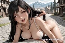 1girl ai_assisted ai_generated big_ass black_hair bouncing_breasts bra_down bush detailed_face doggy_style dynamic_pose fantasy final_fantasy_vii fucked_into_submission fucked_silly heart_eyes heart_shaped_pupils long_hair looking_at_viewer mountain open_mouth outdoors pov red_eyes seductive_look seductive_smile smile solo stone_floor thicc_ass thicc_thighs tifa_lockhart torn_clothes town tree vaginal_sex wants_to_fuck wide_hips wild_west