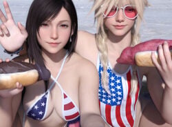 1boy 1girls 3d 3d_(artwork) american_flag_bikini animal_genitalia animal_penis barret_wallace beach black blonde_hair cloud_strife crossdressing dog_penis femboy final_fantasy final_fantasy_vii final_fantasy_vii_remake hdregrets hotdog light-skinned_female light-skinned_male light_skin red_eyes red_xiii selfie sunglasses swimsuit tifa_lockhart twink v v_sign zoophilia