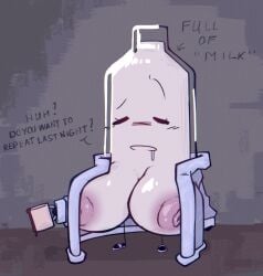 2024 areolae battle_for_dream_island bfdi big_breasts blueruchka bottle_(bfdi) coat drooling milk object_show object_shows sleepy spilling text
