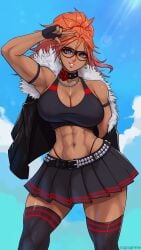 abs athletic athletic_female biceps big_breasts big_thighs ginger ginger_hair glasses huge_thighs muscular muscular_arms muscular_female muscular_legs muscular_thighs skirt tanned tanned_female tanned_skin thick_thighs thigh_highs thighhighs zugzugmine