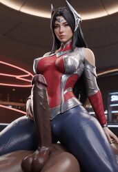 about_to_have_sex before_sex black_penis blue blue_eyes clothed_female_nude_male clothed_sex dark-skinned_male dreamcuc interracial irelia_xan league_of_legends rubbing_penis_on_pussy