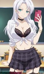 1girls accurate_art_style anime aqua_eyes boku_wa_tomodachi_ga_sukunai bra cellphone choker curvy female gal green_eyes gyaru gyaru_gal hi_res keoenl large_breasts long_hair male midriff miniskirt mole mole_under_eye navel posing prostitute prostitution purple_hair revealing_clothes school school_uniform schoolgirl selfie sexy shirt silver_hair skirt standing straight straps subscribestar takayama_kate thick_thighs thighhighs thong thong_straps white_hair wide_hips
