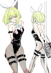 1boy 1femboy androgynous bdsm_gear blonde_hair bob_cut bondage bulge bunny_ears bunny_tail bunnysuit crossdressing fake_animal_ears femboy femboy_only feminine_faced_male feminine_male fishnet_legwear fishnets handcuffed handcuffs leotard licking_own_lips lio_fotia looking_at_viewer male_playboy_bunny petite petite_body petite_male playboy_bunny pole promare restrained seductive seductive_look short_hair short_male slim slim_male slim_waist solo thigh_gap thigh_strap thin_waist tongue_out twink wide_hips