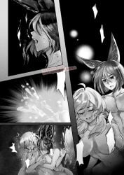 1boy 1girls arm_grab breast_grab breasts comic cum cumming female female_penetrated fox_boy fox_ears fox_tail genshin_impact hugging_from_behind lumine_(genshin_impact) male male/female male_penetrating nude open_mouth orgasm pleasure_face sex shikacchin straight tail tighnari_(genshin_impact) tremble_spikes trembling