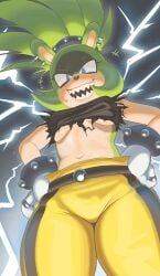 1girls blue_eyes blushing chzzei commission crop_top drooling ear_piercing earrings electricity green_fur idw_publishing lightning navel nipple_bulge pinup sharp_teeth solo sonic_(series) sonic_the_hedgehog_(comics) sonic_the_hedgehog_(idw) sonic_the_hedgehog_(series) surge_the_tenrec tagme tenrec tomboy torn_clothes torn_shirt torn_sleeves underboob