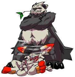 alpha_channel anthro anthro_male anthro_only balls bara big_balls big_penis duo furry generation_6_pokemon generation_8_pokemon genitals hi_res humanoid_genitalia humanoid_penis jamie_bun_(artist) male male/male masturbation musky_balls nintendo pangoro penis pokemon pokemon_(species) scorbunny snout tea_bagging