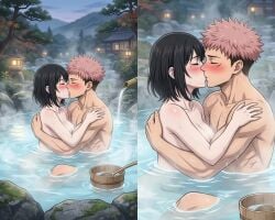 1boy 1girl ai_art ai_generated big_breasts black_skinned_male boobs horny itadori_yuuji jujutsu_kaisen lovers masculine_male naked pale-skinned_female slim_female