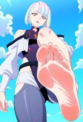 1girl 1girls ai_generated anime arc_system_works barefoot big_feet big_thighs curvaceous_body curvaceous_female curvaceous_figure curves curvy curvy_body curvy_female curvy_figure curvy_hips cybernetics cyberpunk cyberpunk:_edgerunners cyberpunk_(series) cyberpunk_2077 dominant_female feet feet_fetish feet_focus feetgen female female_focus female_on_top female_only femdom fighting_game foot_fetish foot_focus giantess guilty_gear guilty_gear_strive huge_feet huge_soles looking_at_viewer looking_down looking_down_at_another looking_down_at_partner looking_down_at_viewer lucyna_kushinada meaty_feet meaty_soles pov pov_eye_contact pov_feet presenting_feet rainbow_hair soles soles_fetish soles_focus solo solo_female solo_focus standing standing_on_one_leg stomp stomped stomping stomping_pov thefeetgeneration thick_thighs toes trample video_game_franchise voluptuous voluptuous_body voluptuous_female wrinkled_feet wrinkled_soles