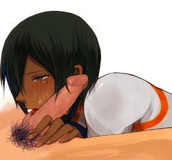 2boys black_hair blush cry crying cum dark-skinned_femboy dark-skinned_male dark_skin facial fellatio femboy gundam hair johann_trinity licking lowres oral penis pubic_hair saliva short_hair tears trap yaoi