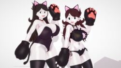 2girls 3d big_breasts bikini breasts cat_bikini cat_ears cat_girl cat_lingerie catgirl female female_only huge_breasts jaiden jaiden_animations jaidens_mom kaoskatsu koikatsu koikatsu_(medium) legwear milf mother mother_and_daughter paw_gloves stockings