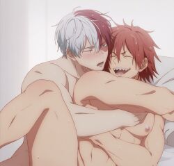 ai_generated ai_generated_image bed boku_no_hero_academia boys boys_love eijirou_kirishima gay gay_sex hawkchan99 hugging male/male male_only my_hero_academia shouto_todoroki yaoi