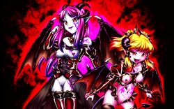 2girls bat_wings breasts clitoris_piercing corset dark_persona highres horns labia_piercing long_hair looking_at_viewer marisa_kirisame multiple_girls navel_piercing nipple_piercing nippleless_clothes nipples original piercing pussy reimu_hakurei remilia_scarlet sakuya_izayoi short_hair tattoo tied_hair tongue_piercing touhou twintails uncensored wings yuzu_momo