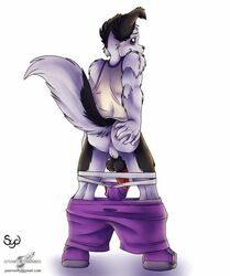 1boy anthro ass balls blush canine fur furry jesse jockstrap male male_only penis presenting solo underwear wolfblade