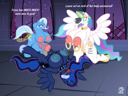 anjuneko ass badgerben ball_gag big_breasts blindfold breasts camera collaboration crown cum cutie_mark dialogue friendship_is_magic furry futanari gag hasbro heart horn huge_breasts intersex my_little_pony nipple_piercing nipples penis piercing princess_celestia_(mlp) princess_luna_(mlp) pussy riding_crop royalty smooth_skin threesome trixie_(mlp) whip wings