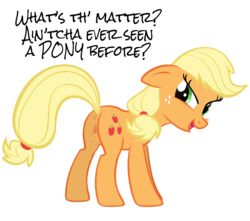 anus applejack_(mlp) earth_pony equine female female_only feral friendship_is_magic horse my_little_pony nude pony pussy seductive side_view solo text vector