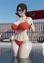 1girls 3d ada_wong ada_wong_(adriana) asian asian_female big_breasts bikini black_hair bracelet bracelets breasts breasts_bigger_than_head brown_eyes busty choker earrings female female_focus female_only fully_clothed hourglass_figure jewelry large_breasts navel pool red_bikini resident_evil sexiieensfw short_hair solo sunglasses swimsuit tagme tinted_eyewear water wide_hips wine_glass wristwatch