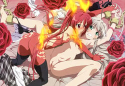 2girls all_fours anus arms_up ass bondage cthugha_(nyaruko-san) female green_eyes haiyore!_nyaruko-san handcuffs high_resolution imminent_rape kuuko_(haiyore_nyaruko-san) legs long_hair lying multiple_girls nude nude_filter nyarlathotep_(nyaruko-san) nyaruko on_back photoshop pussy scan silver_hair spread_legs takiyama_masaaki thighhighs thighs uncensored yuri