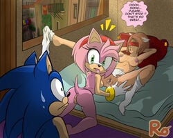 1boy 2girls amy_rose anthro anthro_on_human anthro_penetrating_human ass big_breasts blindfold breasts cunnilingus female fur gloves hedgehog human_on_anthro human_penetrating_anthro interspecies lying male mammal multiple_females nipples nude on_back oral pink_fur princess_elise pussy pussy_juice raianonzika socks soneliseamy sonic_(series) sonic_2006 sonic_the_hedgehog yuri zerbukii