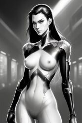 ai_generated breasts cybernetic_arm cybernetic_limb cybernetics cyberpunk cyberpunk_2077 neon_lights sexy_pose vagina