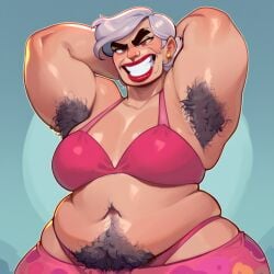 1girls ai_generated angry armpit_hair bikini brown_eyebrows chubby female gilf gray_hair hairy hairy_armpits hairy_pussy happy_trail imhairylover mommy mother neighbours_from_hell pubic_hair smile stable_diffusion standing