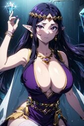 ai_generated big_breasts breasts cleavage female female_focus female_only herowind light-skinned_female light_skin long_hair nintendo princess_hilda purple_hair red_eyes revealing_clothes solo the_legend_of_zelda