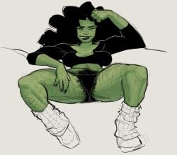 afro cleavage female female_leg_hair female_only green_skin hairy hairy_arms hairy_female hairy_legs hairy_pussy jennifer_walters marvel marvel_comics md34 she-hulk