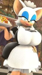 3d bluewyvern carrying_food food furry maid maid_uniform pose rouge_the_bat sonic_(series) sonic_the_hedgehog_(series)