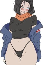 android_17 ass_visible_through_thighs blush breasts cameltoe cute dragon_ball dragon_ball_z genderbend genderswap male_to_female thick_thighs thong yoradav