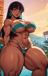 1girls abs ai_generated biceps big_breasts bikini black_hair buff chel chel_(the_road_to_el_dorado) dark-skinned_female dark_skin dreamworks earrings female female_only hips_wider_than_shoulders jewelry large_breasts long_hair muscular muscular_arms muscular_female navel obliques standing sunset tampopo the_road_to_el_dorado thick thick_thighs thunder_thighs toned_female underboob wide_hips