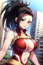 ai_generated big_breasts black_eyes black_hair boku_no_hero_academia breasts cleavage female female_focus female_only large_breasts momo_yaoyorozu my_hero_academia tied_hair wtnk_pixiv